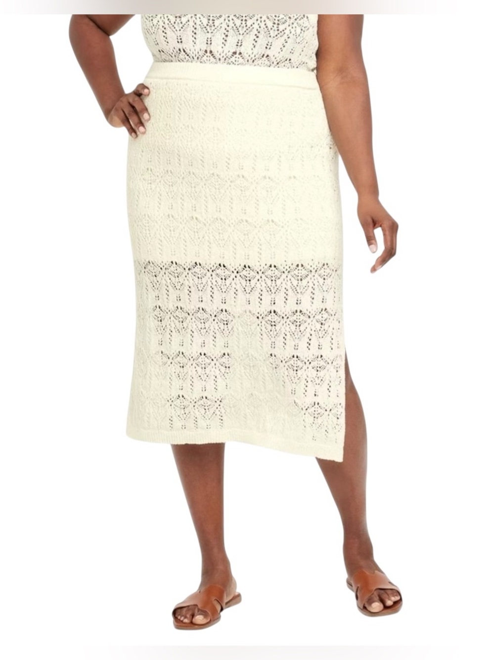 A New Day Crochet-Style Midi Sweater Skirt Sz M NWT